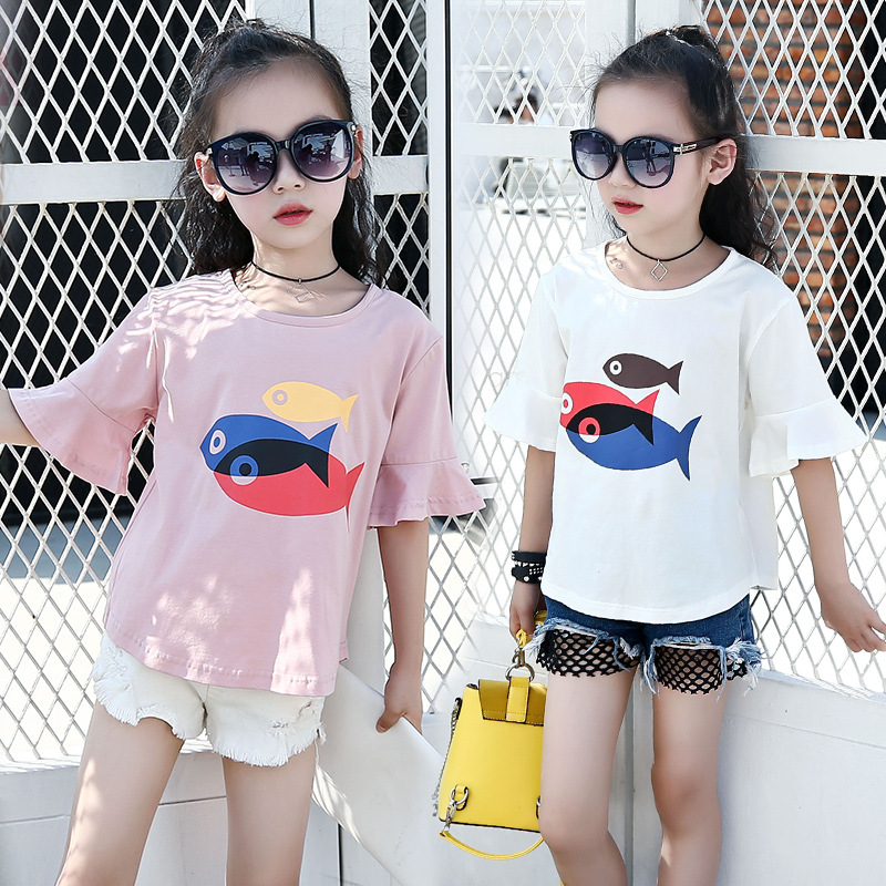 Girls' short-sleeved T-shirt 2022 New Summer style Korean cartoon casual and cute five-quarter sleeve cotton T-shirt for children of all ages details Picture