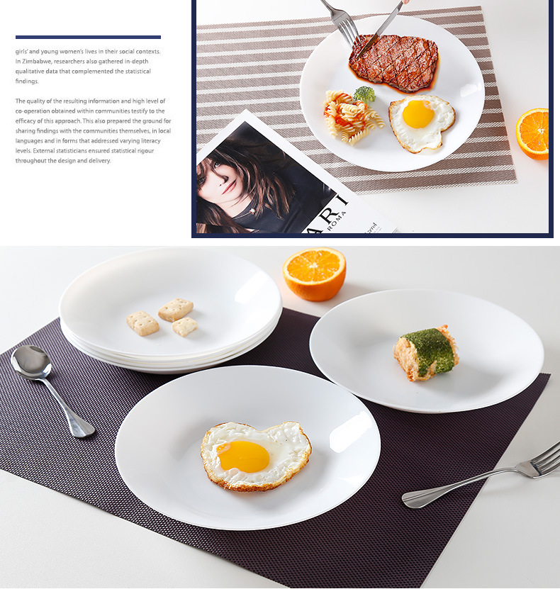 chinbull White Jade Glass Tableware, flat plates, deep plates, household plates, modern Nordic style bowl and plate set