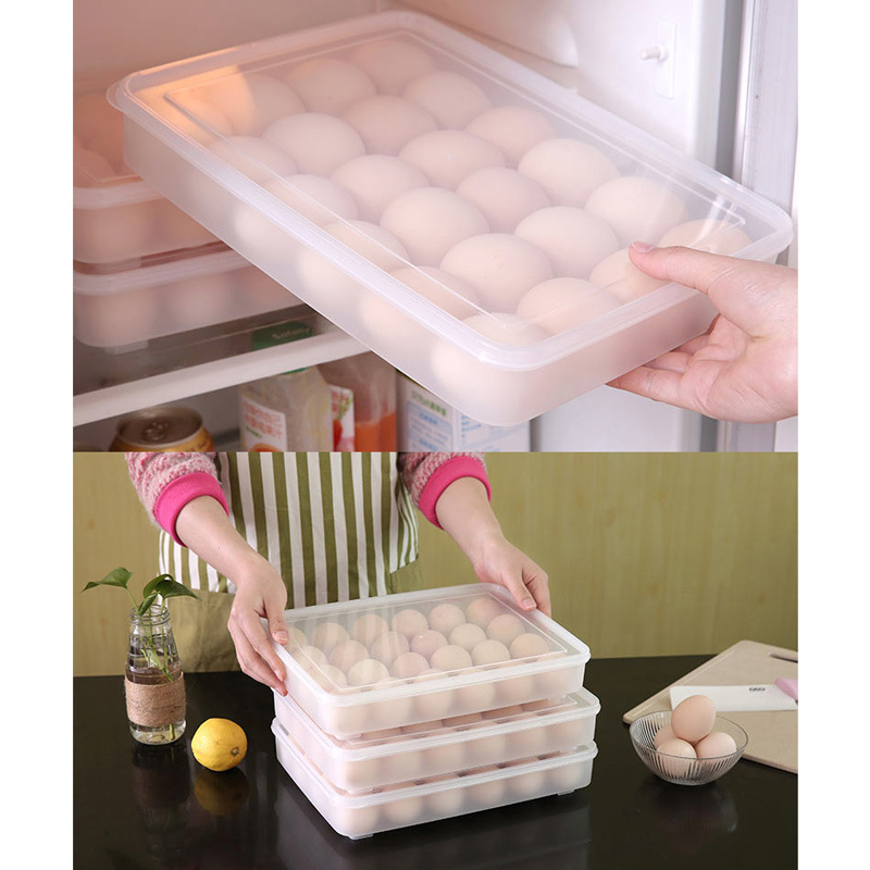 Convenient storage food-grade preservation box with 24 compartments that can be stacked and have independent LIDS. Kitchen, refrigerator, food preservation, egg and seafood storage box factory