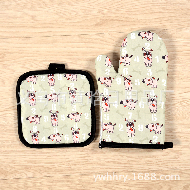 Cartoon Cat And Dog Microwave Gloves Heat Insulation Mat Two-Piece Heat Insulation Gloves Heat Resistant Heat Resistant Oven Baking Gloves Specification drawing