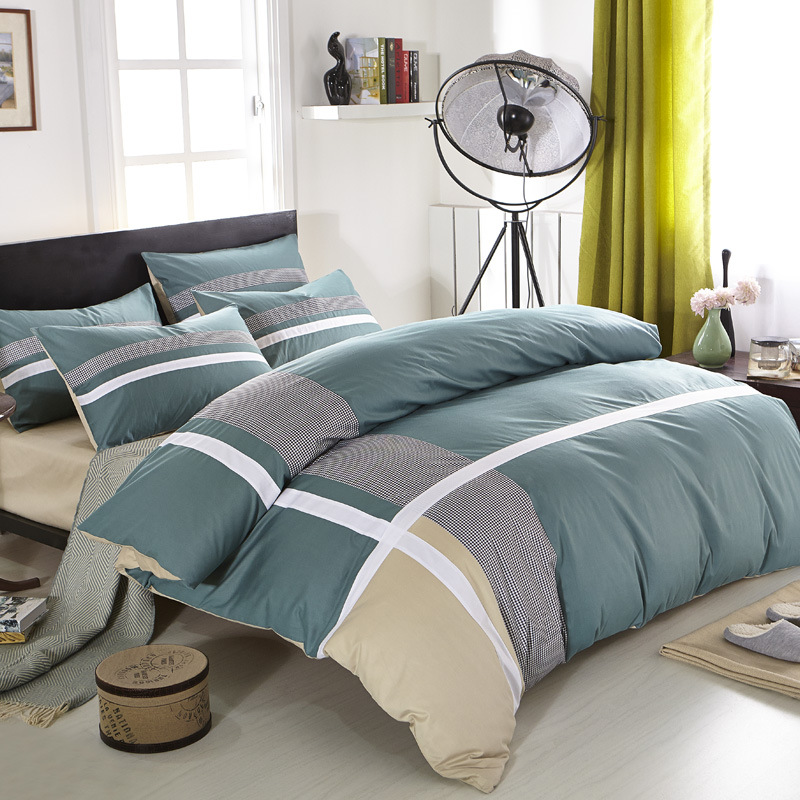 全棉纯色四件套简约条纹床单被套韩式素色床上用品批发一件代发