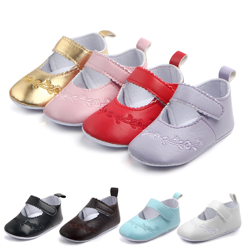 Wholesale eco-friendly PU embroidered baby shoes for foreign trade, 0-1 year old toddler shoes, 1650