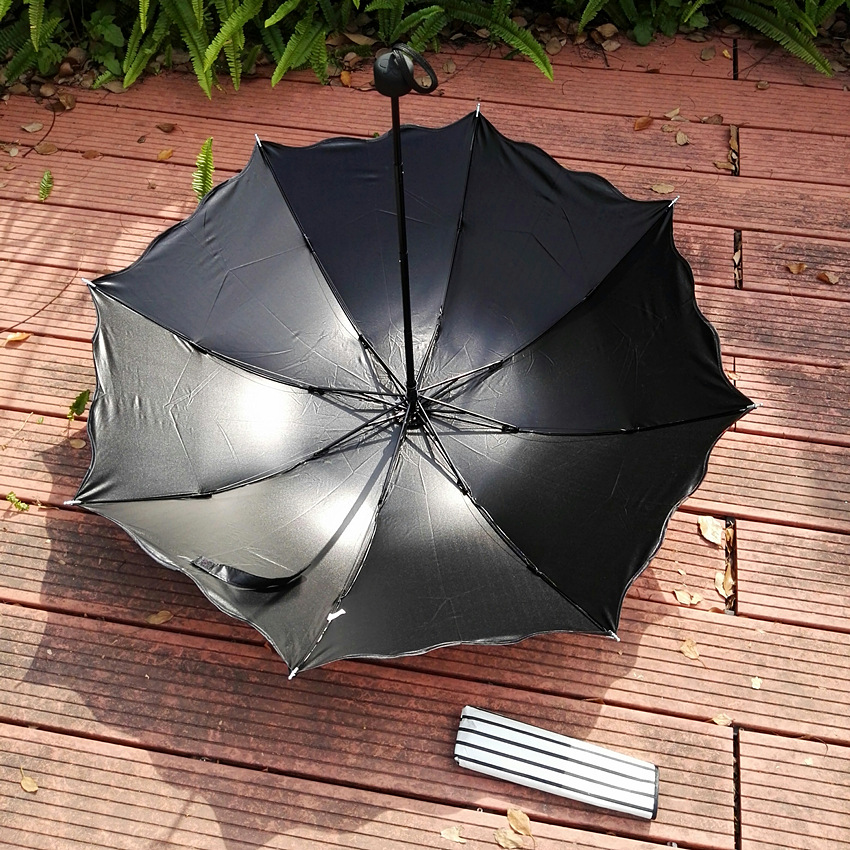 Factory direct sales of black and white striped vinyl umbrellas, Korean version of Apollo three-fold UV protection and sunshade sun umbrellas Item Picture