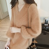 2025春秋冬时尚新款欧美蝙蝠衫宽松大码毛衣针织衫系带开衫毛领女详情14