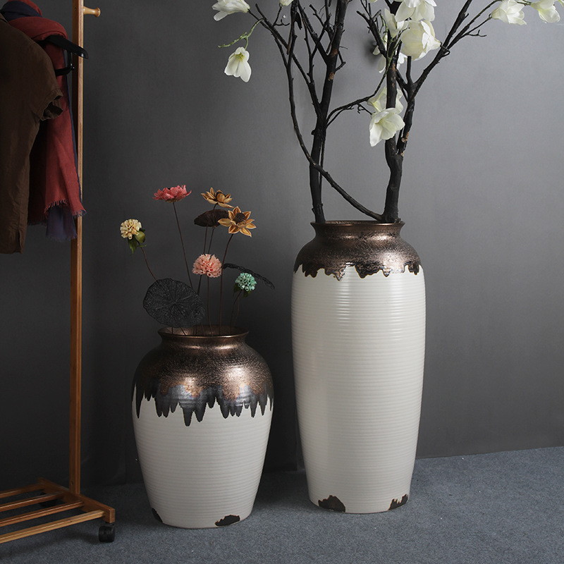chinagoods Modern and simple Chinese ceramic floor-standing large vase, hotel ceramic large vase, living room window display, club hotel flower arrangement earthenware jar details Picture