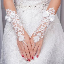 新款结婚手套 中长款蕾丝蝴蝶结 新娘婚纱礼服配件批发 1057
