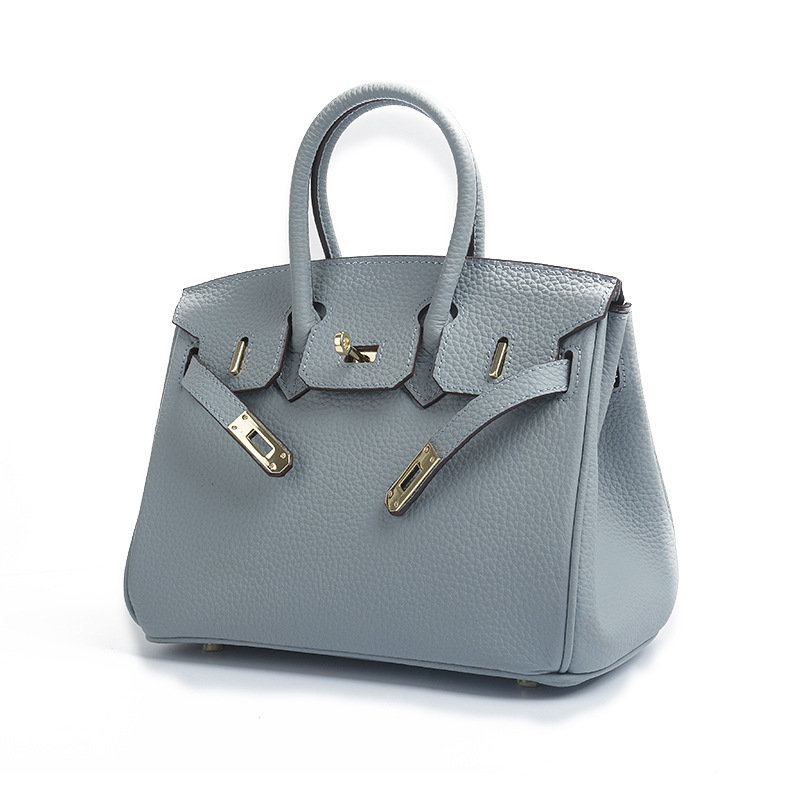 Fashion Bag Women's New Lychee Grain Head Layer Leather Birkin Bag Leather Women's Bag Single Shoulder Women's Hand Diagonal Bag Item Picture