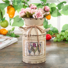 欧式创意做旧花瓶田园复古风格铁桶园艺家居客厅桌面装饰摆件铁艺