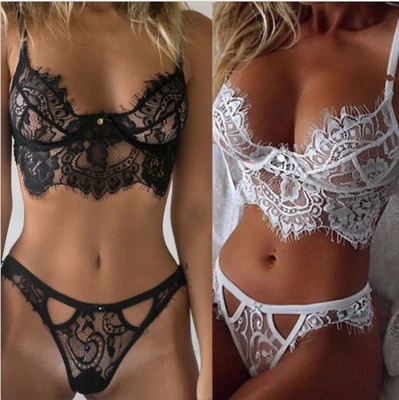 New sexy underwear Europe and the United States tight eyelash three-point suit short skirt sexy hollow game thumbnail