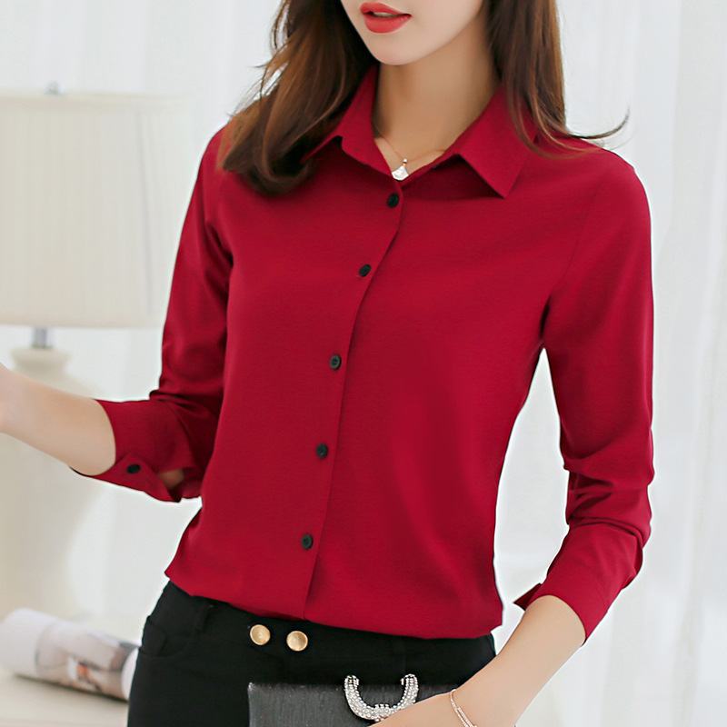 CAI Dai Fei 2022 Spring/Summer New Korean-style slim and versatile large-sized base layer fashionable shirt, long-sleeved casual chiffon shirt