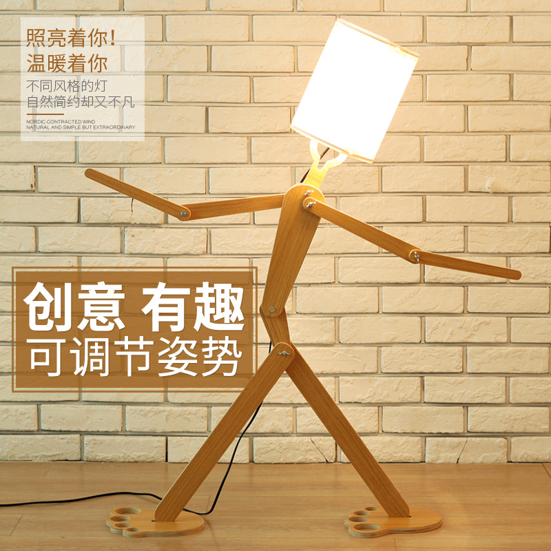 新款简约时尚多关节可活动机器人型台灯创意趣味木质台灯灯饰