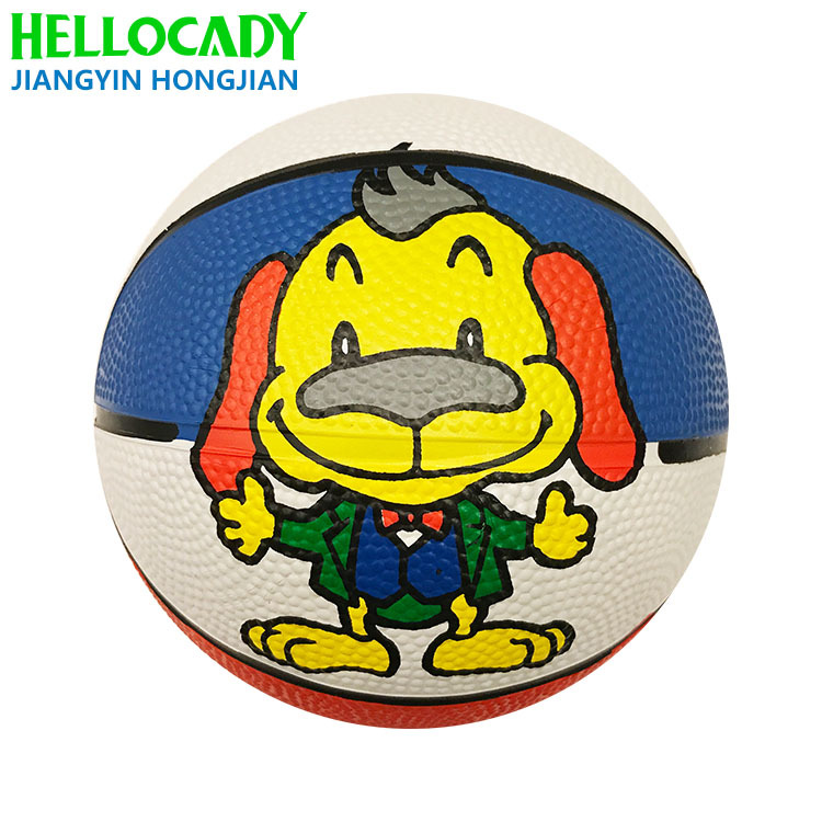工厂批发花色彩色多色橡胶篮球户外标准卡通迷你图案篮球出口
