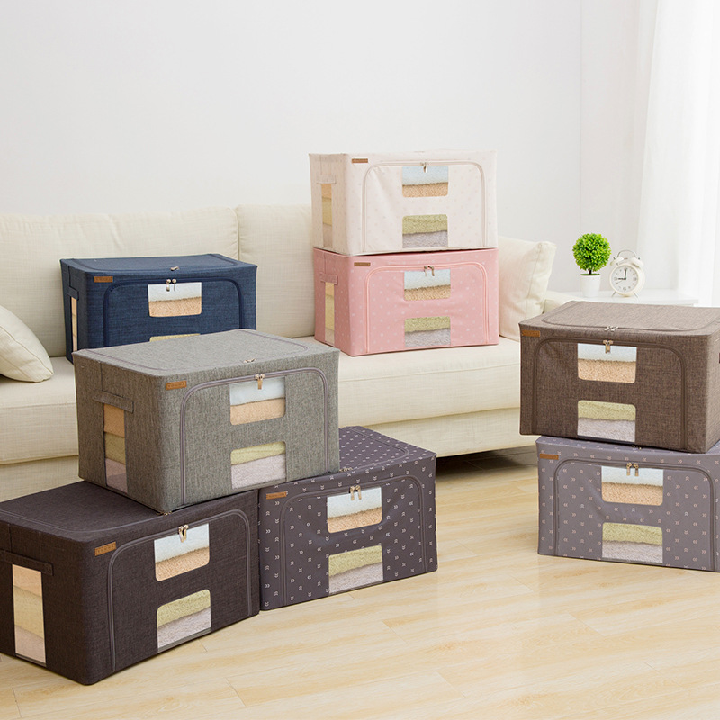 Large steel frame box Oxford cloth moisture-proof and dust-proof clothing quilt organizer Folding storage cloth cloth container