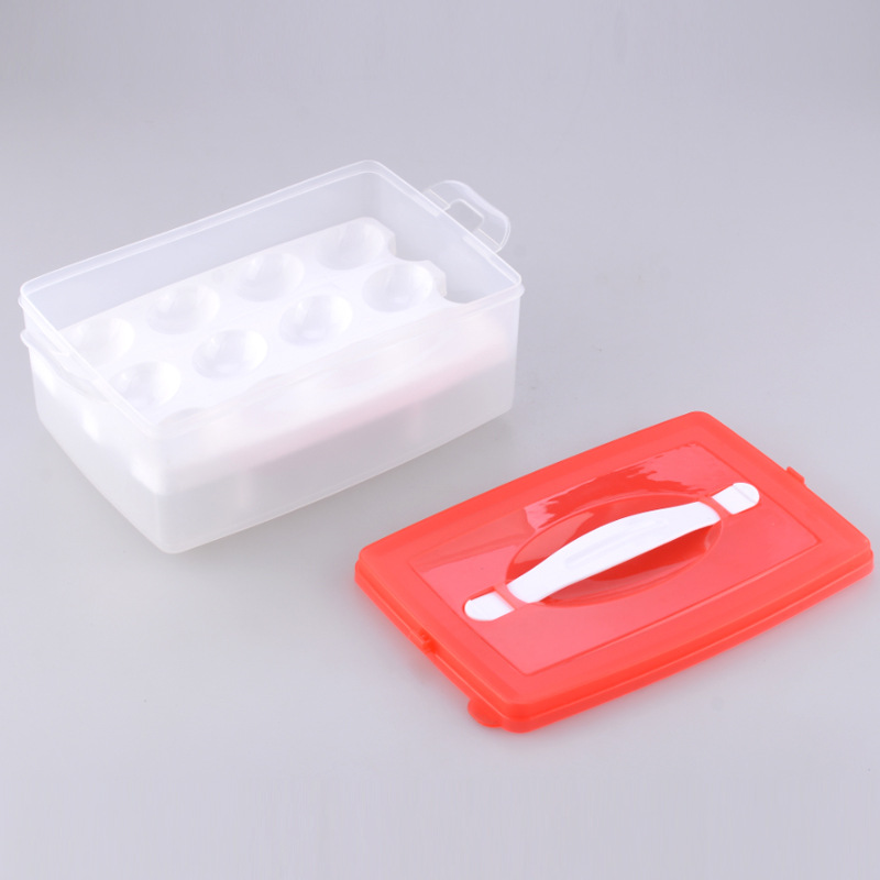 Double egg storage box with lid Kitchen crisper oblong refrigerated food portable storage box Egg holder details Picture
