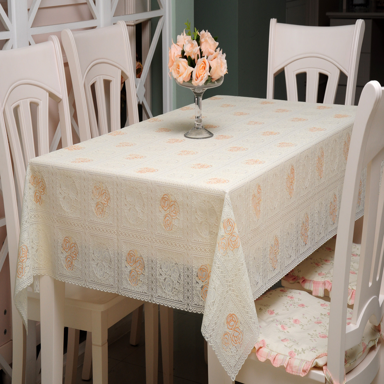 pvc tablecloth, lace print, living room coffee table fabric, water-proof, oil-proof, heat-proof, no-wash plastic tablecloth factory direct sales