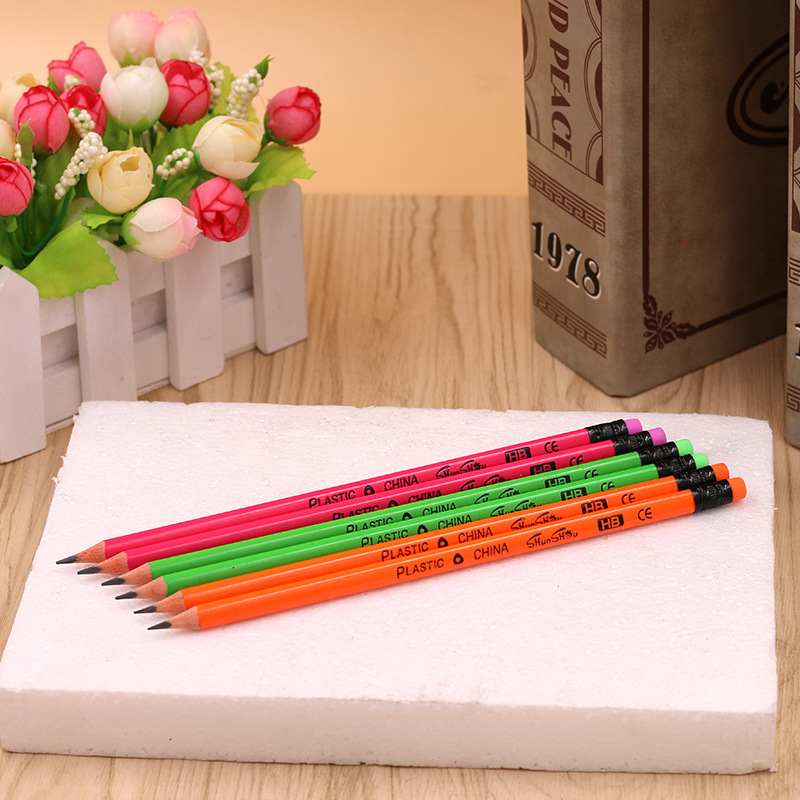 厂家直销安全环保学生写字铅笔HB荧光色12支混装三角铅笔以多从优详情图2