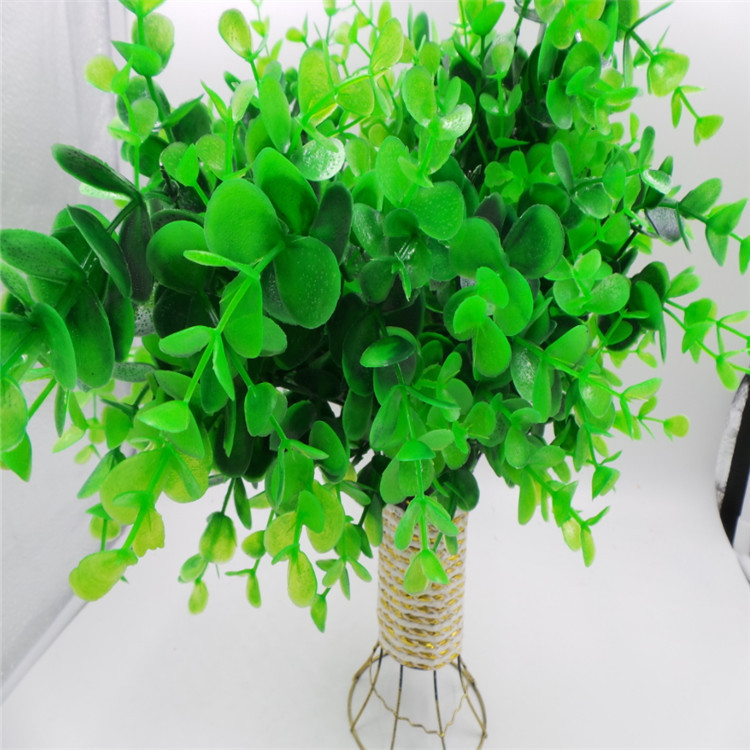 Factory direct sales simulation of green plants small pot big eucalyptus money leaves fake plastic flowers with grass 7 fork 35 mesh full figure