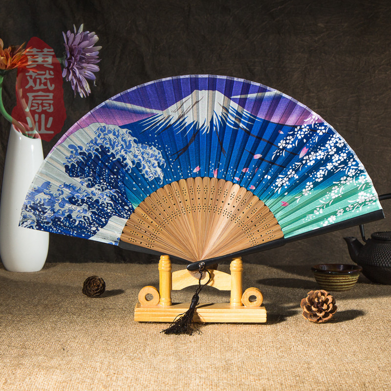 Matte Lacquer Edge Silk Juan Japanese Zefeng Eto Japanese Bamboo Handle Folding Fan Fuji Series Kimono Fan details Picture