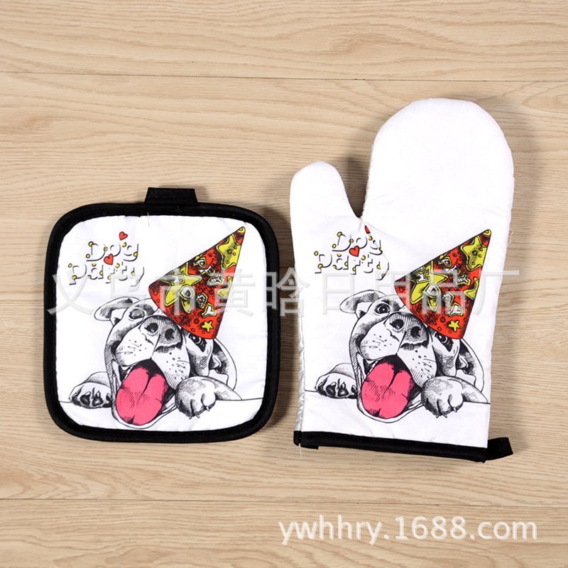 Cartoon Cat And Dog Microwave Gloves Heat Insulation Mat Two-Piece Heat Insulation Gloves Heat Resistant Heat Resistant Oven Baking Gloves