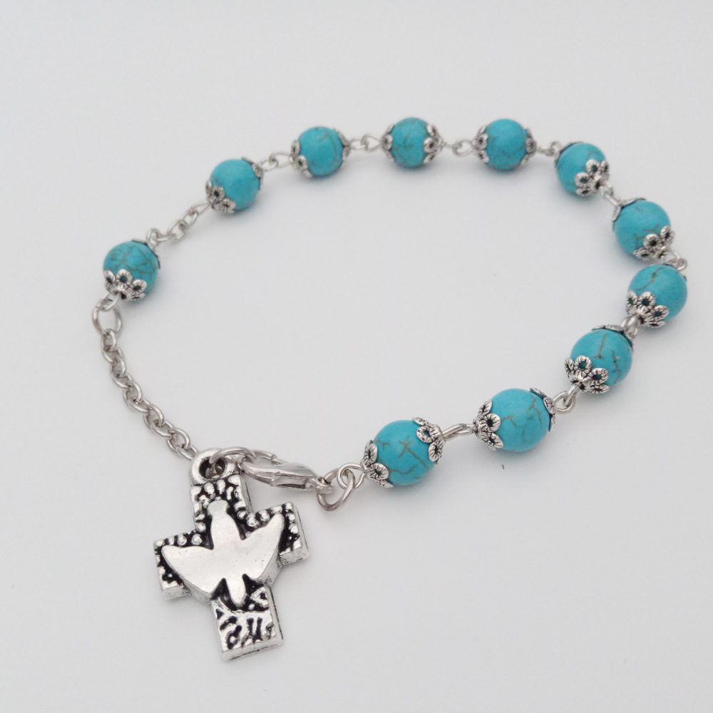 Perlas de piedra de pino refinado perla de La Paz cruz rosario pulsera con cierre de langosta ajustable 13.3g Specification image