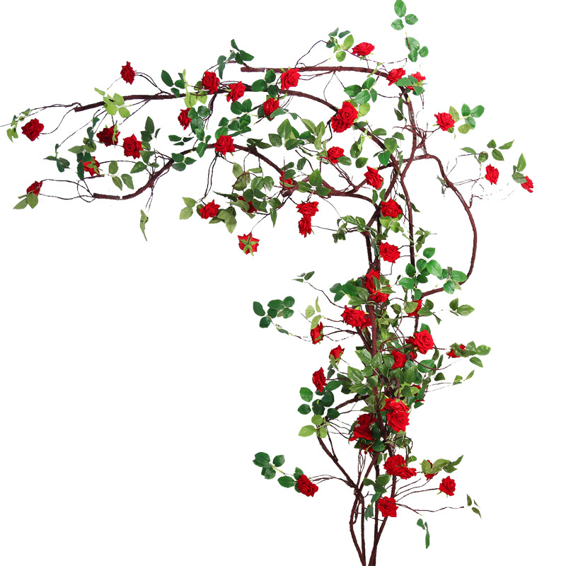 Simulación rosa flor vid árbol falso ratán tira planta plástico ratán decoración del hogar ingeniería decoración de pared interior sala de estar Item Picture