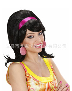 60年代流行复古女士黑色cosplay假发