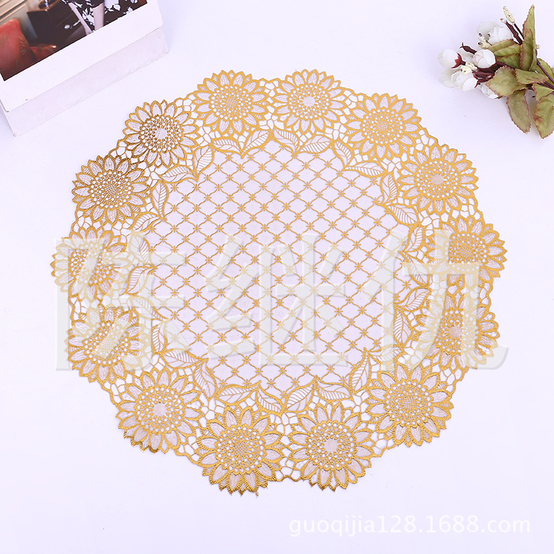 30cm manufacturers sell round hot gold hot silver hollow placemat tray mat insulation mat coffee table mat cup mat table mat Specification drawing