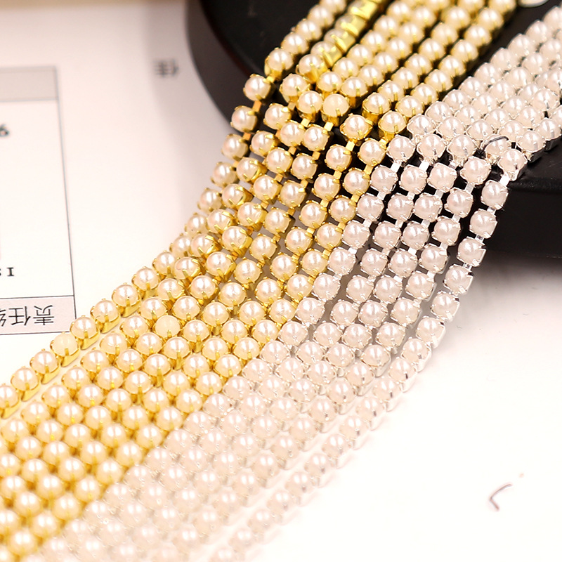 厂家直销 新款珍珠爪链 4mm珍珠钻抓链批发 水钻珍珠爪链