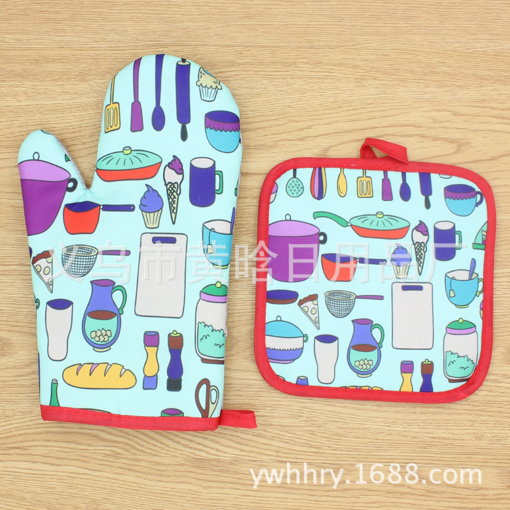 【LOVELY HOME】 Microwave oven gloves Heat resistant gloves mat Two sets thick microwave oven insulation gloves Specification drawing