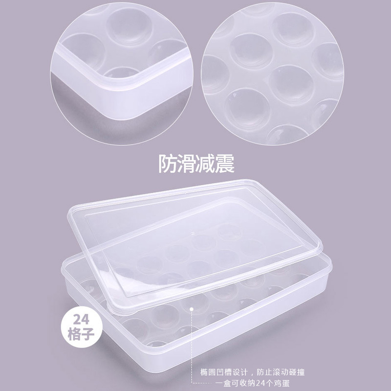 Convenient storage food-grade preservation box with 24 compartments that can be stacked and have independent LIDS. Kitchen, refrigerator, food preservation, egg and seafood storage box factory Application Scenario