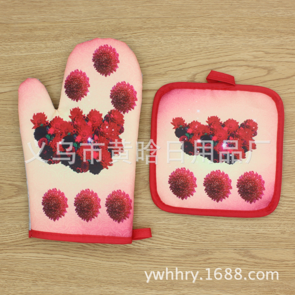【LOVELY HOME】 Women's Day digital printing anti-heat gloves Microwave oven gloves anti-heat gloves two sets Item Picture