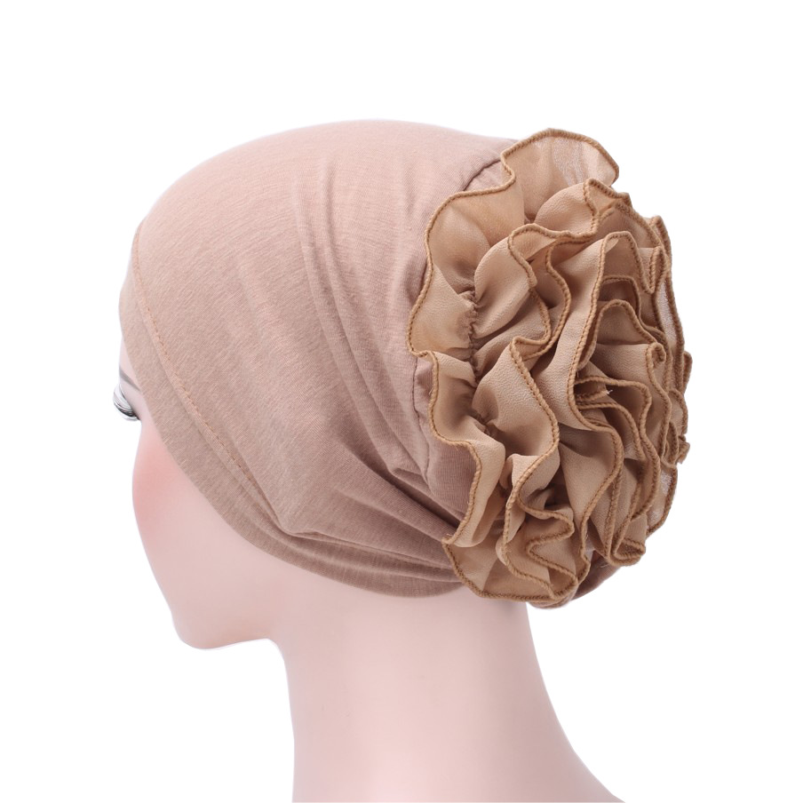 Europe And The United States Foreign Trade New Monochrome Muslim Chiffon Plate Flower Hat Hat Hat Arab Headscarf Hat In Stock details Picture