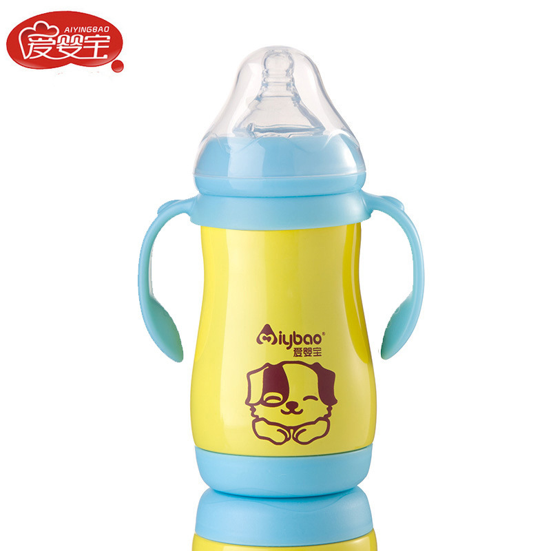 Aiyingbao 9062 Double Stainless Steel Insulated Baby Bottle With Straw Wide Diameter Insulated Baby Bottle 280Ml details Picture