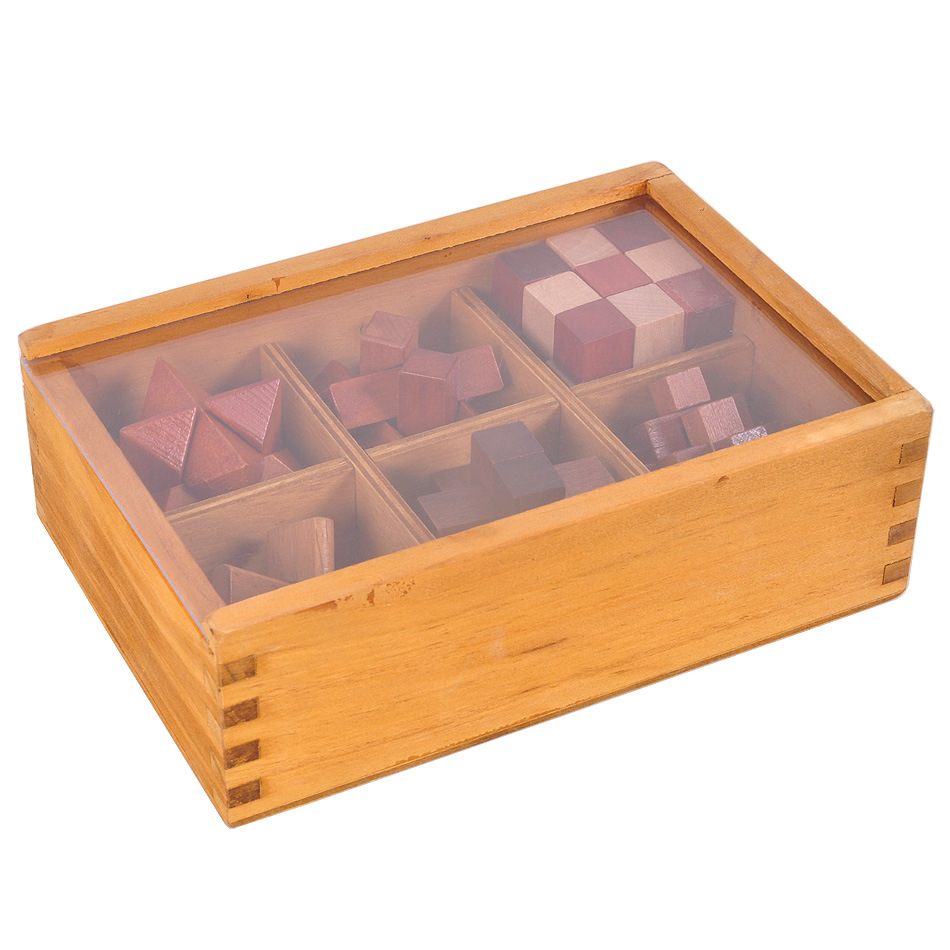 Adult wooden puzzle intellectual toys Classical toys Kong Ming lock Luban lock Kong Ming set wooden box with six sets Specification drawing