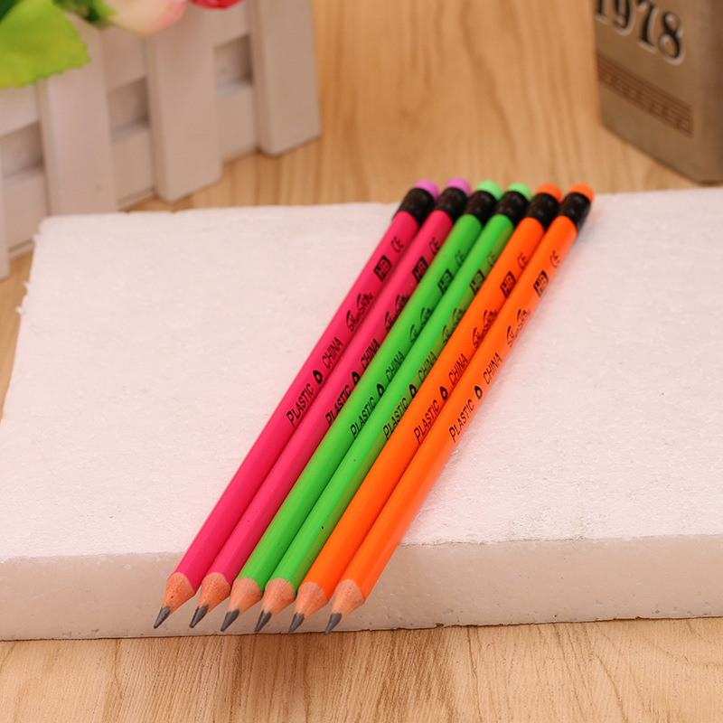 厂家直销安全环保学生写字铅笔HB荧光色12支混装三角铅笔以多从优详情图3