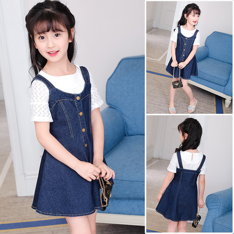 Foreign Trade Korean Version Of Children's Skirt Girls Summer Supply Cuhk Children Children Cowboy Strap Dress Children Wear A Hair Specification drawing