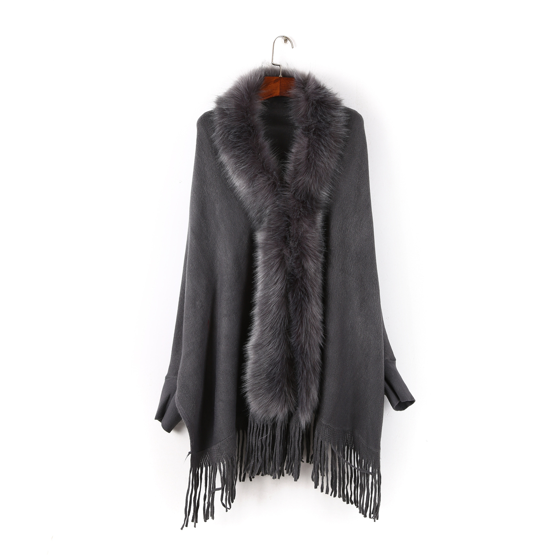 Autumn And Winter New Fashion Women's Cape Cardigan Artificial Fur Pure Color With Sleeves Long Fringe Hem Cape Wholesale Item Picture