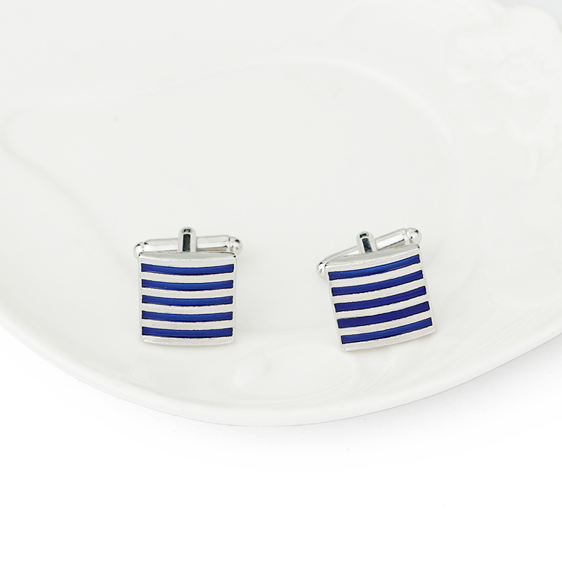 European and American accessories French cufflinks cuff nails silver blue stripe cufflinks business men's shirt accessories manufacturers supply details Picture
