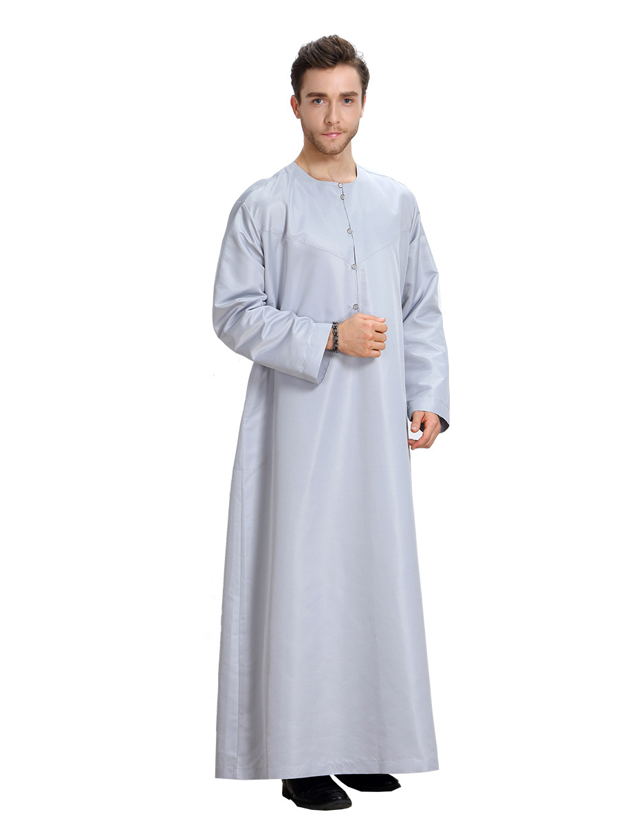 阿拉伯男士长袍 中东迪拜礼服 穆斯林男士长袍纯色长袍TH808详情图4