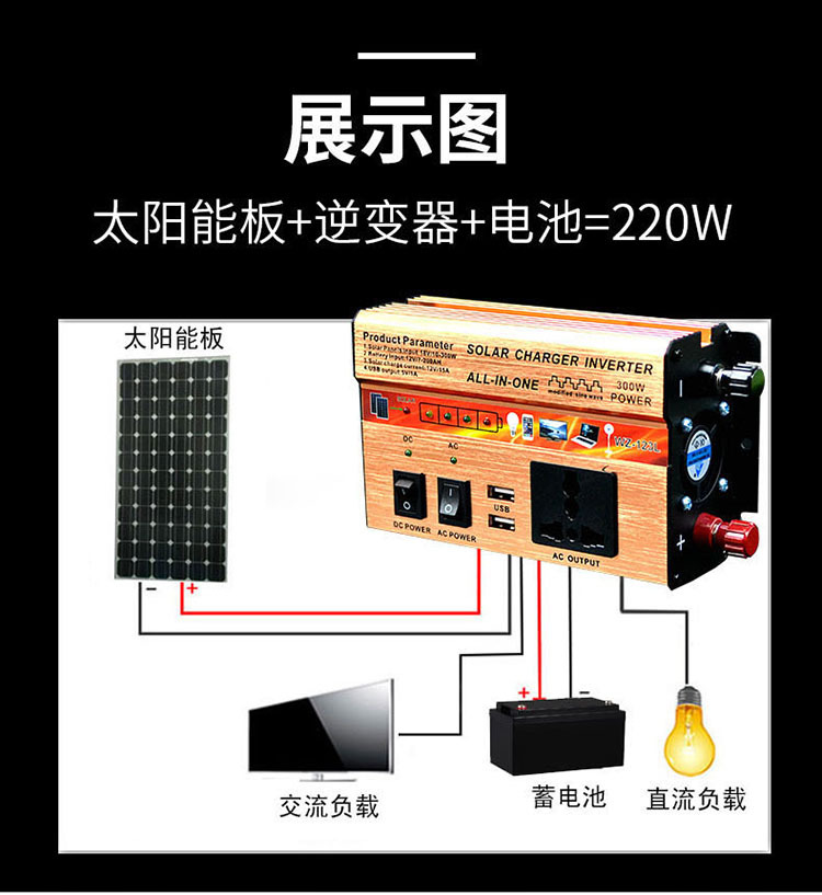 Solar inverter controller generator system all-in-one machine WZ-125L500W output 220V/220V Specification image