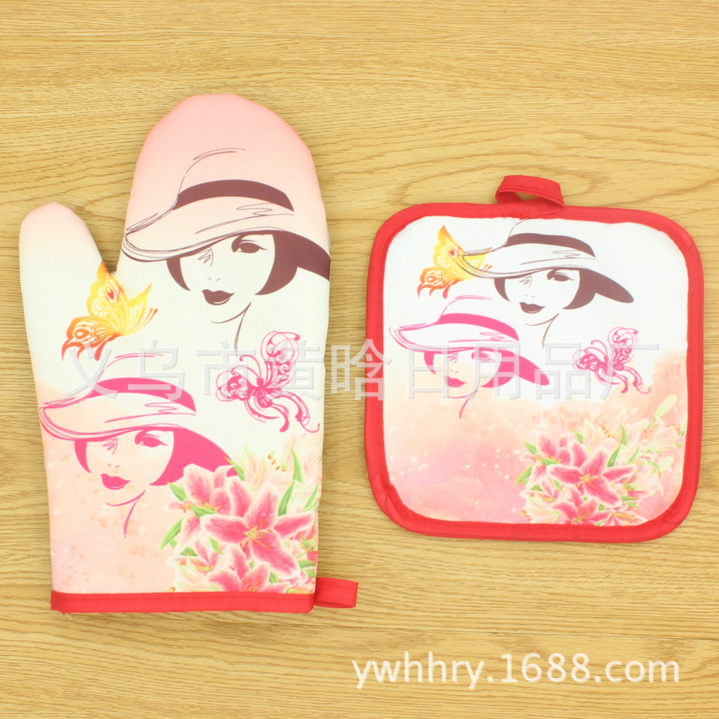 【LOVELY HOME】 Women's Day digital printing anti-heat gloves Microwave oven gloves anti-heat gloves two sets full figure