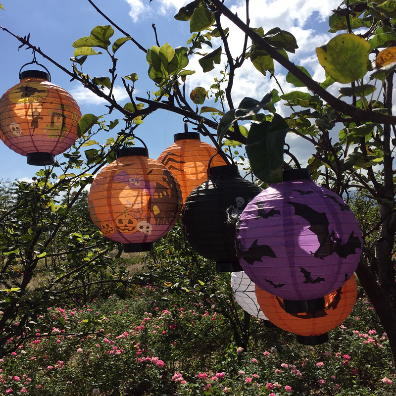 Halloween battery-powered luminous paper lantern decorative items, hand-held pumpkin led paper lantern, Ghost Festival Jack pumpkin lantern Specification image