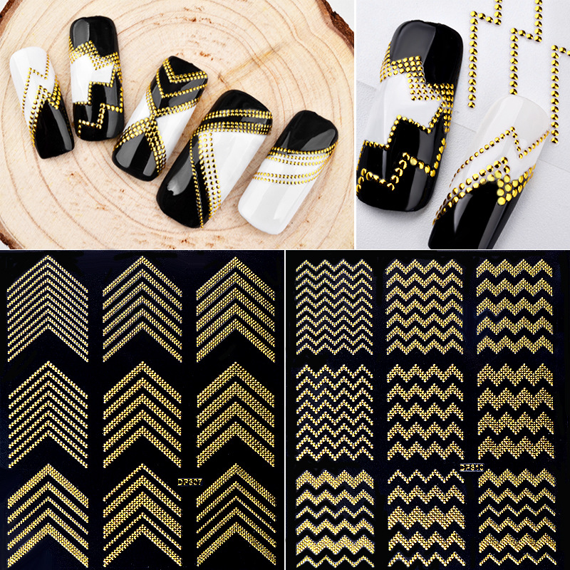 New foreign trade nail sticker, shoulder strap adhesive, 3D gold metal sticker, nail decal, DIY three-dimensional sticker shanilak