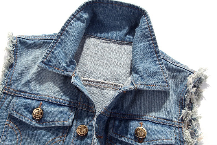 The new Korean-style slim-fit light blue waistcoat jacket with a ripped denim vest top is a trendy men's fashion Specification image