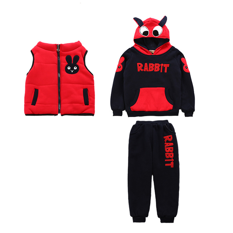2020 New Korean-style children's clothing with fleece, thickened children's sweatshirt, sports girls' cotton three-piece winter wear Item Picture