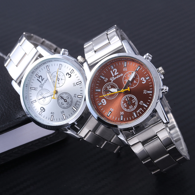 Wholesale Geneva Three-Eye Six-Pin Steel Belt Watches Foreign Trade Unisex Watches Women's Watches Gift Watches Men's Watches Students full figure