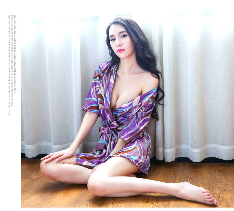 Sexy chiffon sex underwear, women's seductive large-sized pajamas, transparent printed kimono, bathrobe and bathrobe Application Scenario