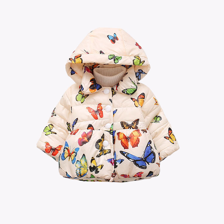 Autumn and winter 2020 export children's clothing, cotton-padded jackets, butterfly-printed hooded children's cotton-padded jackets for European and American girls Item Picture