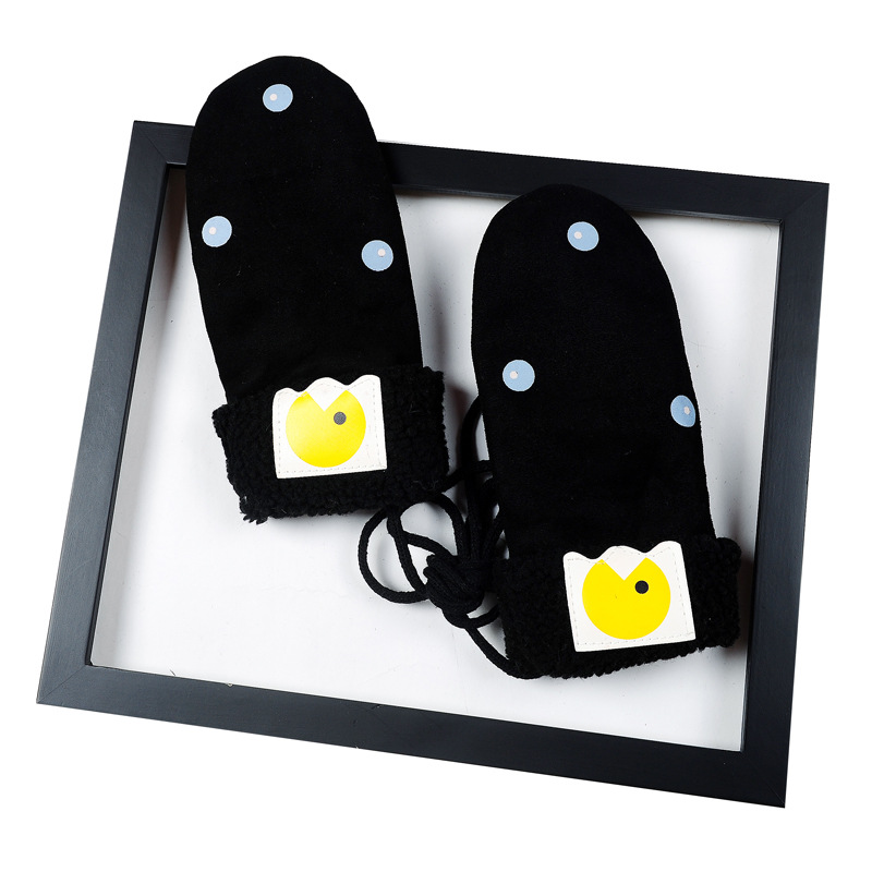 The winter gloves of the girl with thick fleece on the fingers keep warm. The cute cartoon students' fleece gloves for cycling and driving are fashionable Item Picture