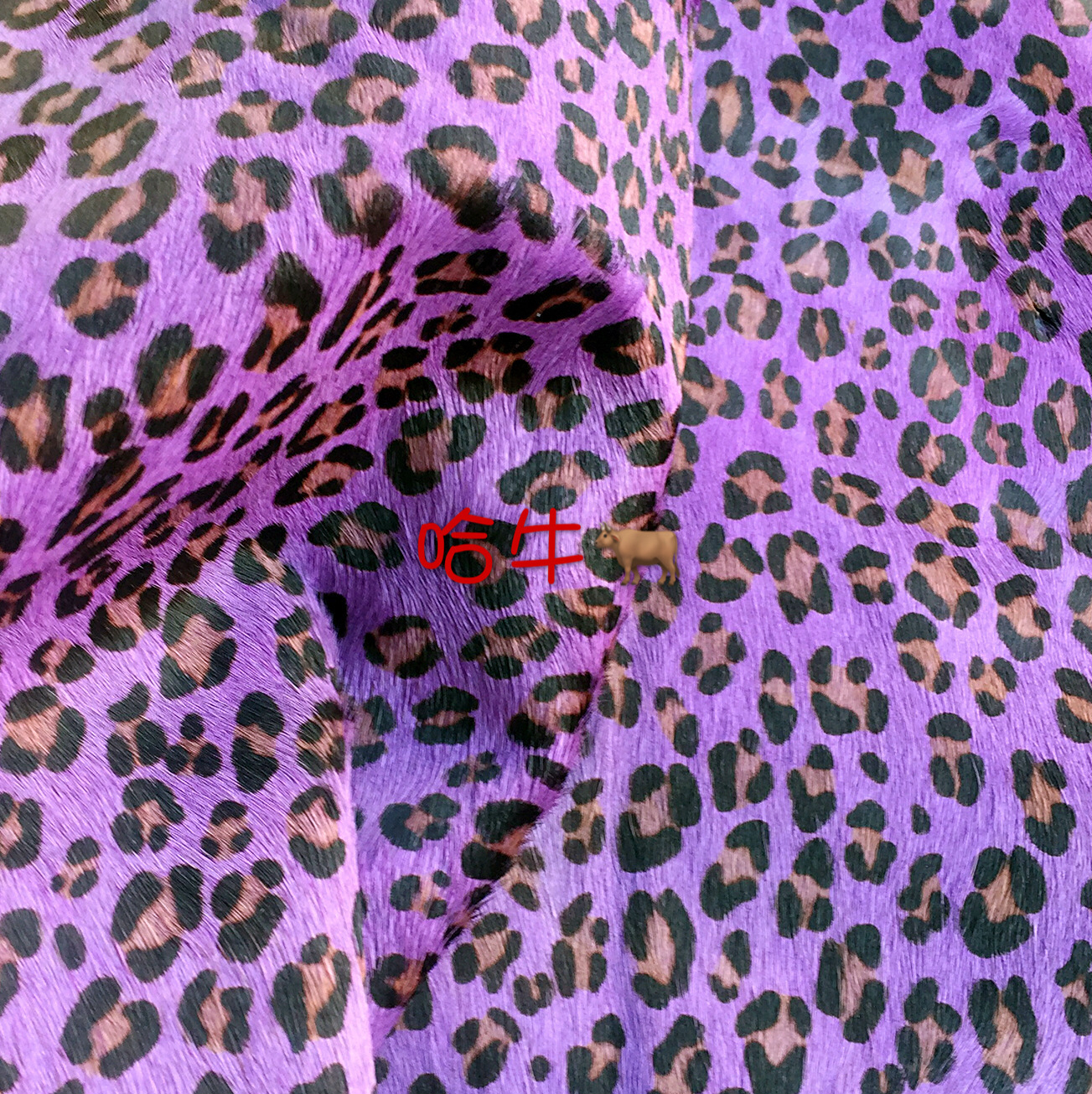Yiwu genuine leather imitation leather, purple leopard-print horsehair, single-color color printed leopard-print horsehair details Picture